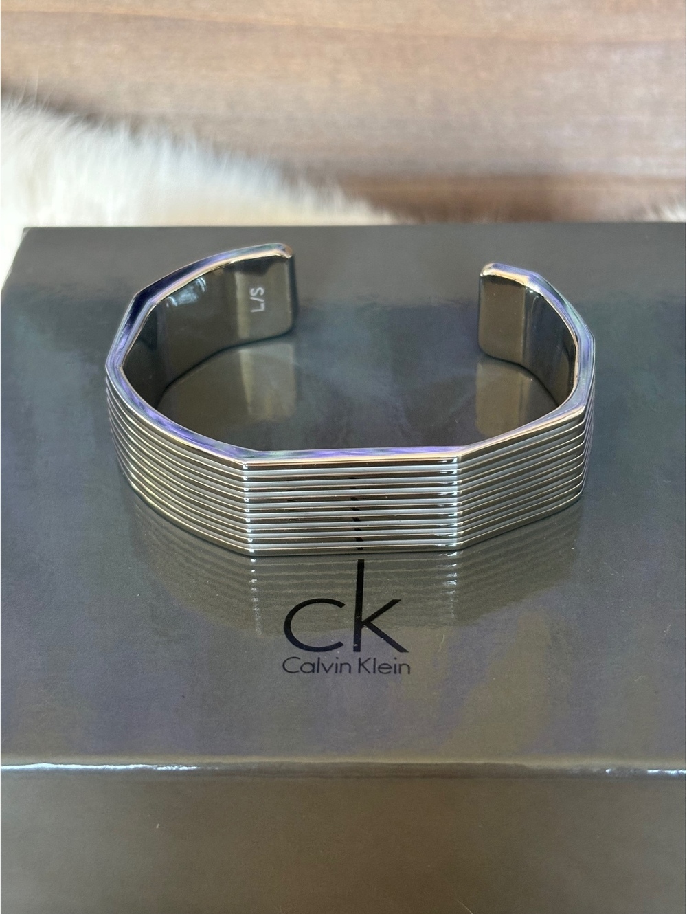 Calvin Klein Silver Tone Open Cuff Bracelet Size 6